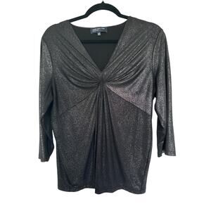 Jones New York Metallic Drape Knot Top in Gunmetal, XL